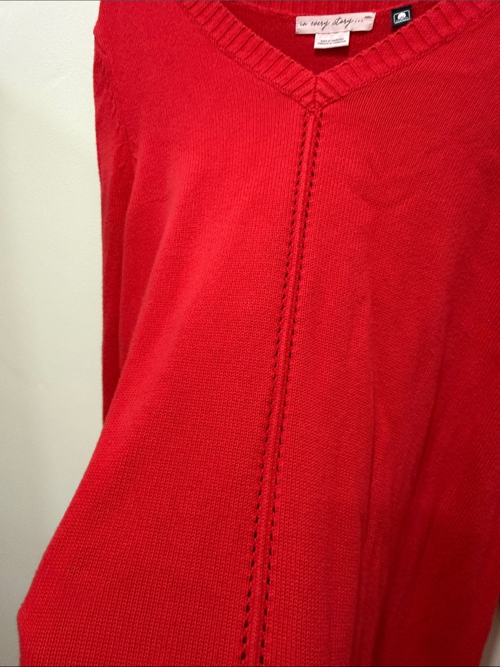 In Every Story Cherry Red V-Neck Sweater with Knit Hem - Picture 4 of 11